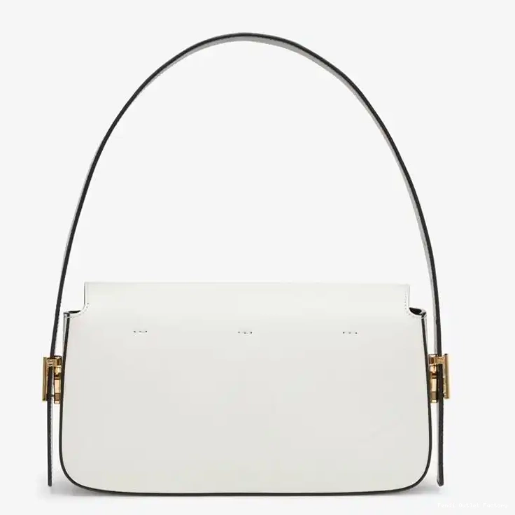 Vintage HOT Fendi Nappa Baguette Twist Leather Medium In Bag White 0703